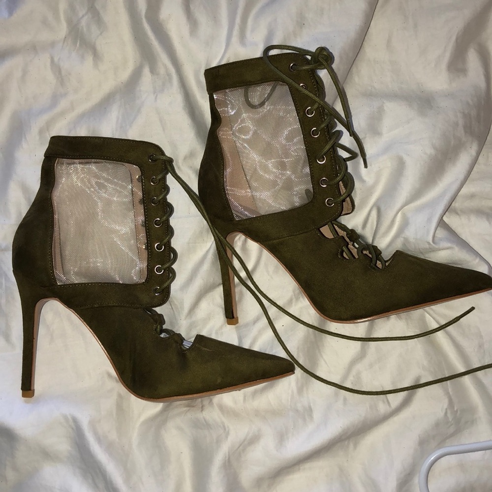Forest green lace up heels
